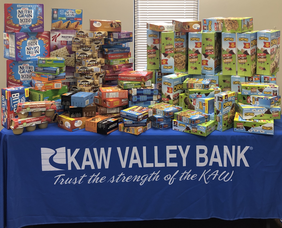 Image of food bars on Kaw Valley Bank table.